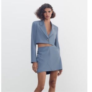 zara blue grey cropped blazer jacket